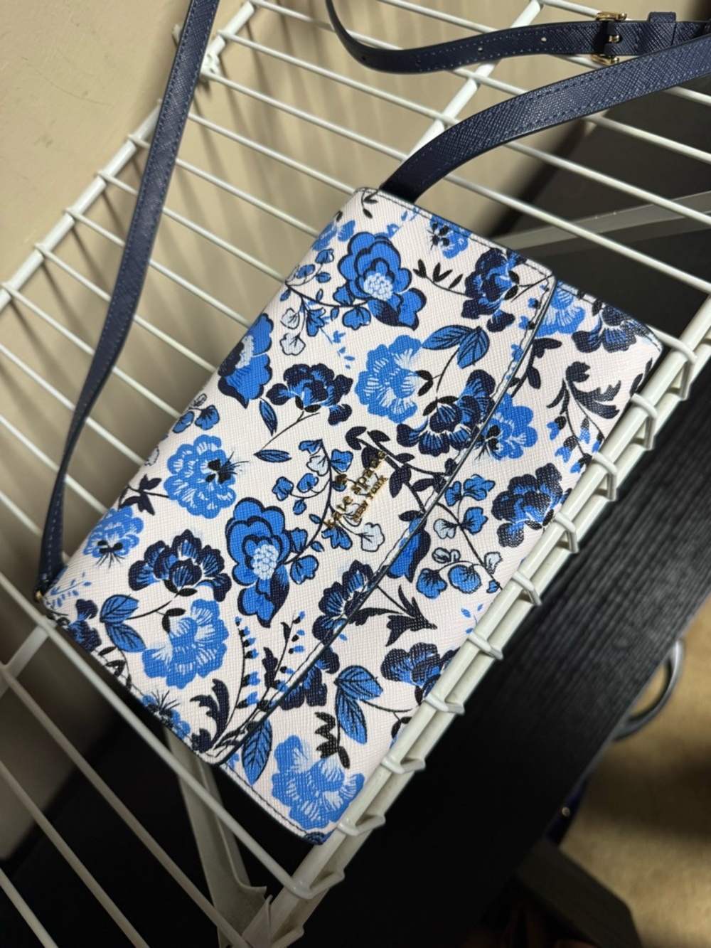 Kate spade vase Floral Crossbody / clutch with Navy Strap